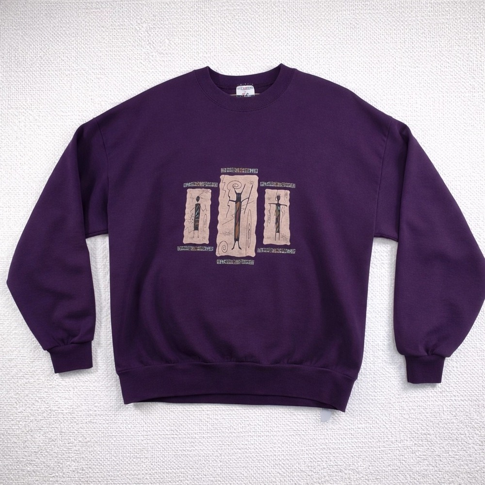 Vintage Jerzees Purple Crewneck Sweatshirt Graphic USA Made 90s Adult L‎